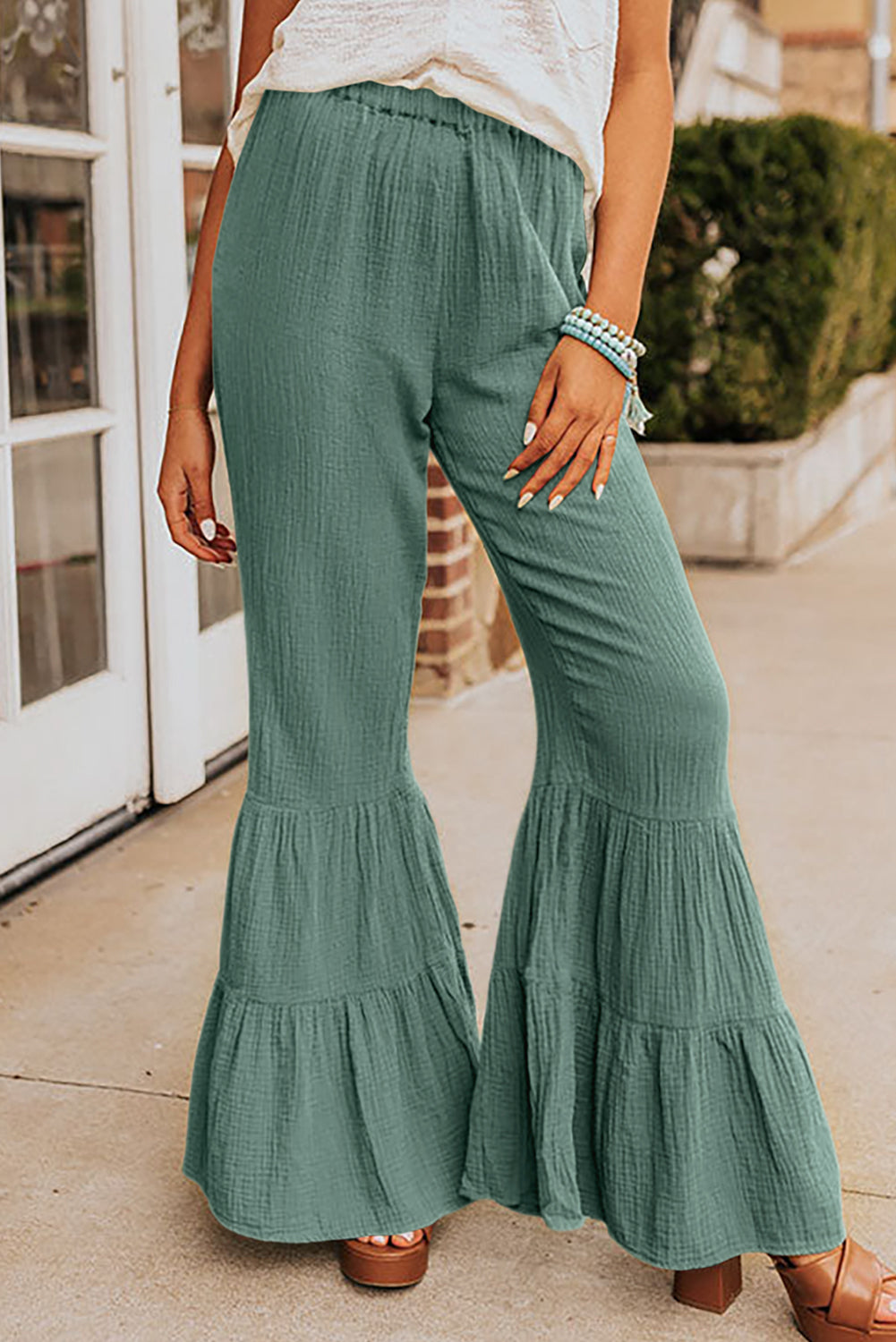 Buy Women Light Green Ruffled Layered Sharara Pants - Exclusive Deals -  Indya
